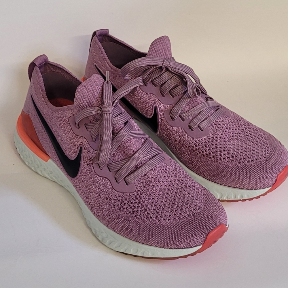 New Nike Women's Epic React Flyknit Sneakers – Plum/Purple & Coral – Never Worn